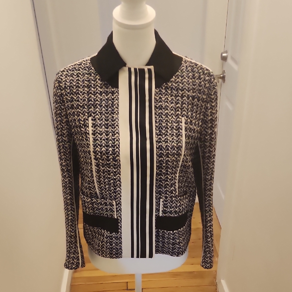 Prada Striped Tweed Short Jacket Blazer